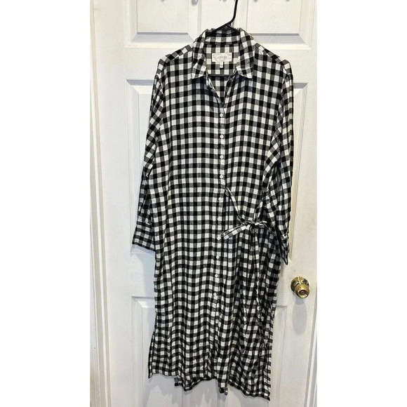 The Great Women’s Long Sleeve Collared Flannel Midi Shirt Dress Gingham Sz 3 L - Picture 1 of 6